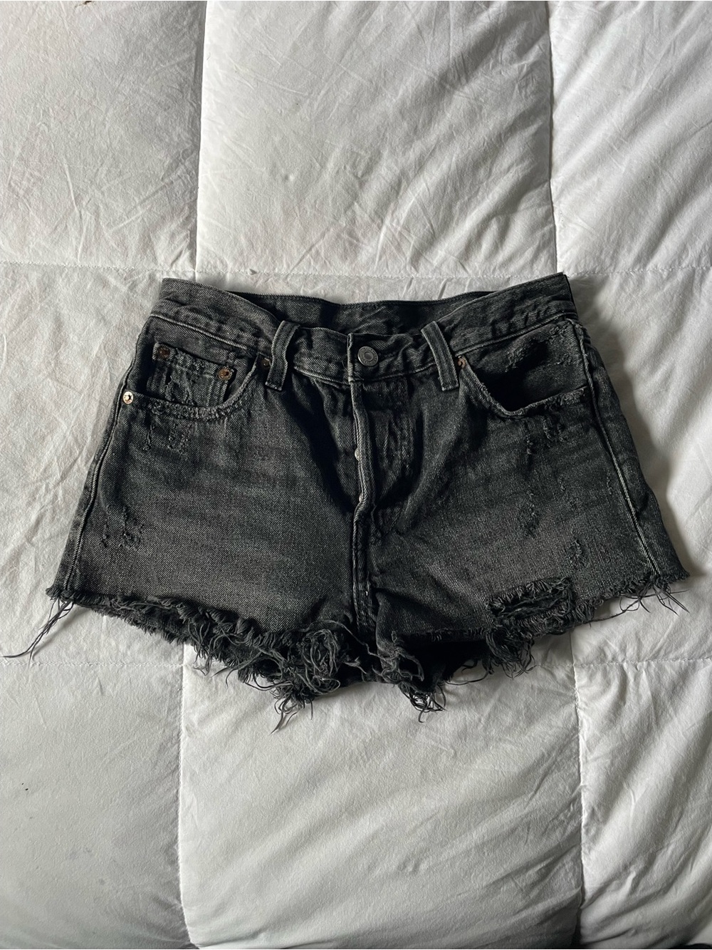 Levi's Black Distressed Denim Cutoff Shorts